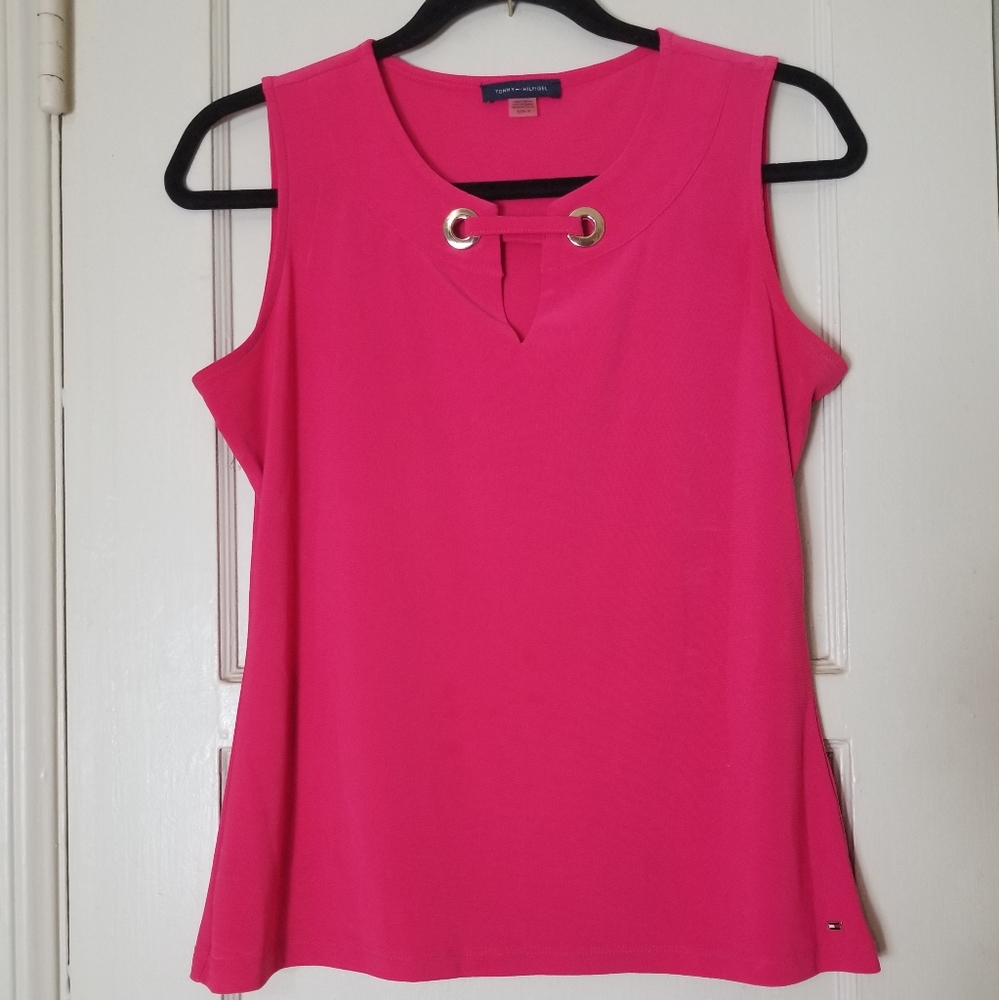 TOMMY HILFIGER pink metal embellishment neck sleeveless stretch top S